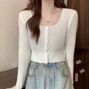 여자가을코디 여성 2컬러 스퀘어넥 크롭 기장 패션 가디건