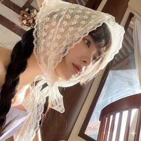 레이스 플라워 커치프 삼각 두건 시스루 스카프 보넷