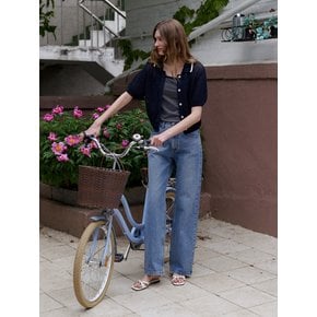 Straight wide denim pants (BLUE)