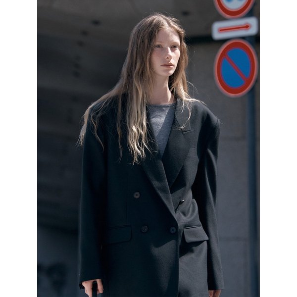 SI 울 블렌드 오버 핏 더블 블레이저 셋업_Black