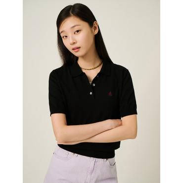 빈폴레이디스 25FW 코튼 혼방 T칼라 반소매 풀오버 -  블랙 BF5751C015
