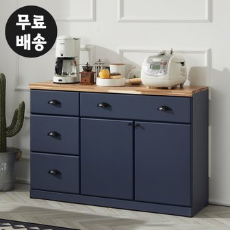 벤티스가구 뮤 와이드 서랍 주방 수납장 렌지대 하부장 부엌 서랍장 커피 조리대(1200/블루진)