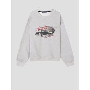 Classic Car Printed Sweatshirt (MELANGE GREY)