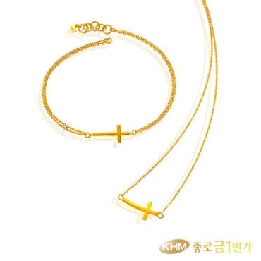 종로금1번가 여자 순금 목걸이 팔찌 2종 택 심플 십자가 24K 7.5g