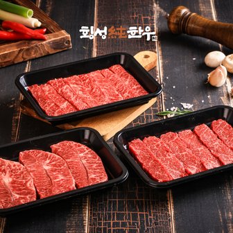 횡성명품순한우 [산지직송]횡성 1등급구이용3종혼합 치마살/부채살/꽃갈비살750g_신세계단독