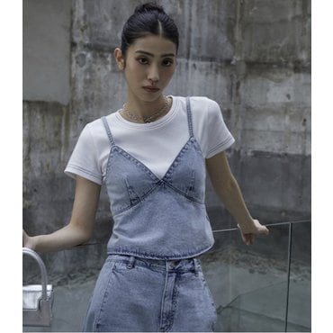 플라스틱아일랜드 [LUEUR]백스모킹 데님 뷔스티에 베스트 (PQ2DV363)