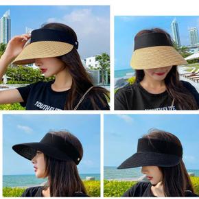 여자 썬캡 모자 햇빛차단 라피아햇 등산 골프썬캡 돌돌말이 라탄모자 햇빛가리개 (S11629347)