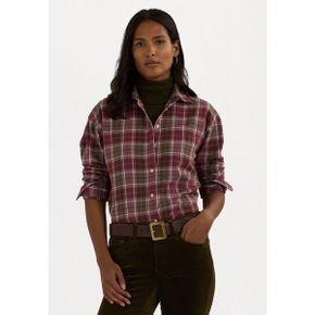 5121506 Lauren Ralph RELAXED FIT CHECKED PLAID COTTON SHIRT - Button-down blouse burgundy/