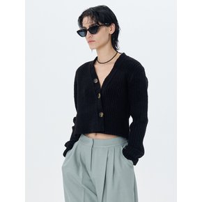 RIBBED-KNIT CROPPED CARDIGAN(BLACK)