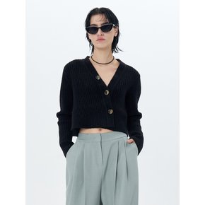 RIBBED-KNIT CROPPED CARDIGAN(BLACK)