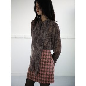 Gingham Tweed A Line Skirt_Pink