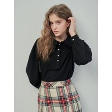 BLACK FRILL WOOL BLOUSE