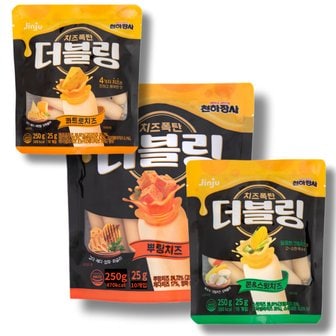  진주햄 천하장사 더블링 치즈소시지 3종(콰트로 뿌링 콘앤스윗치즈) 250g(25gx10개입) 1세트