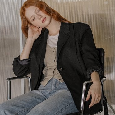 노운베러 Flap pointed one button jacket_Black