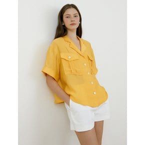 24 summer Roll-up half sleeve rayon shirt_Yellow