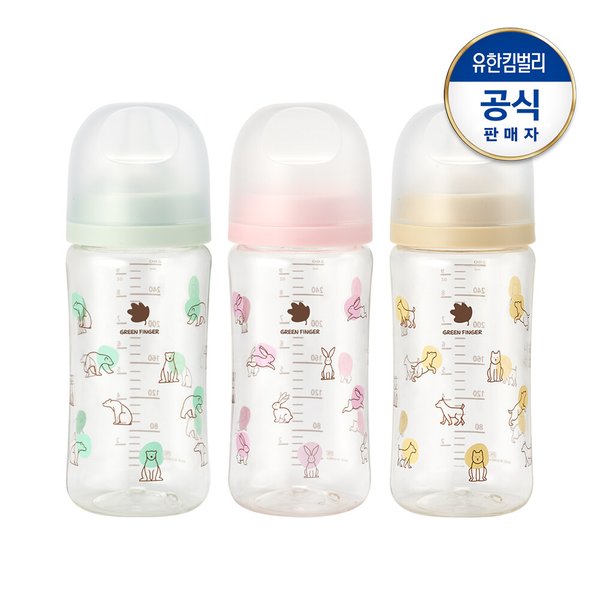 베베그로우 PPSU 퓨어베이비 젖병 트리플팩 280ml(노꼭지/북극곰+토끼+강아지)