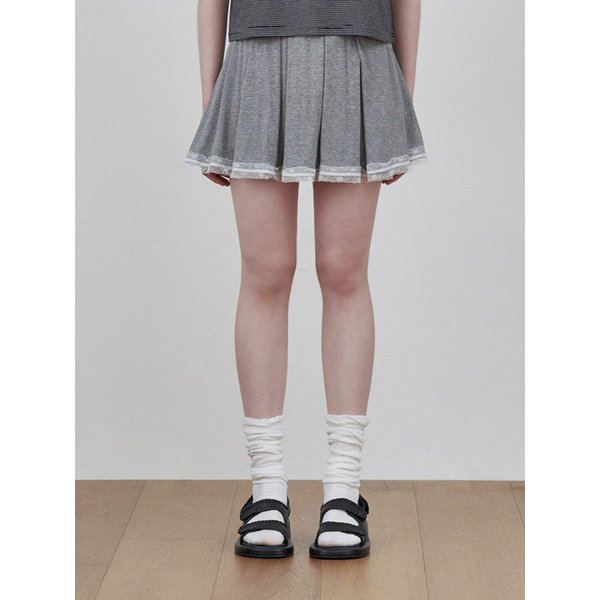 pleats lace skirt gray