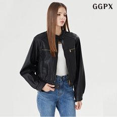 정상가:159,000원  노카라 넥 버튼 페이크 포켓 레더 긴팔 자켓 (GOCJK035D)