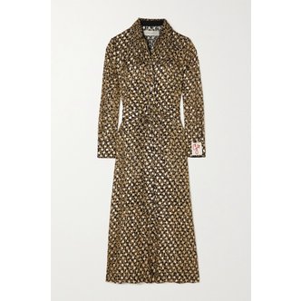 골든구스 Belted Leopard-print Metallic Fil Coupé Chiffon Midi Shirt Dress 레오파드 프린트