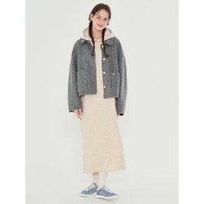 MET minimal wool knit hood dress beige