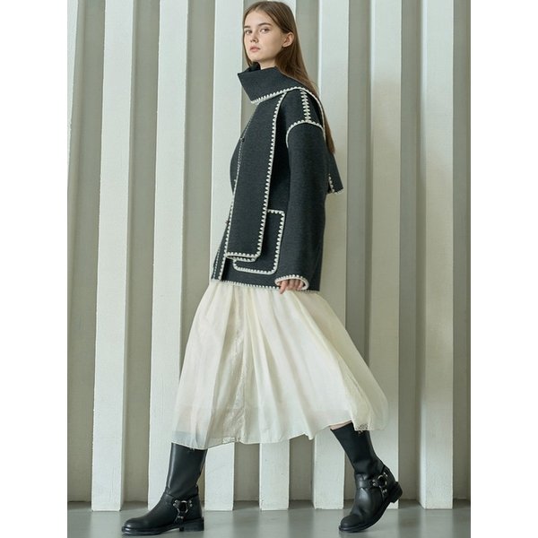 BRAID LINE MUFFLER COAT_CHARCOAL