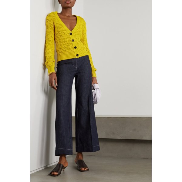 에밀리아 윅스테드 Kojo Cable-knit Silk And Cotton-blend Cardigan 옐로 34344356236750515