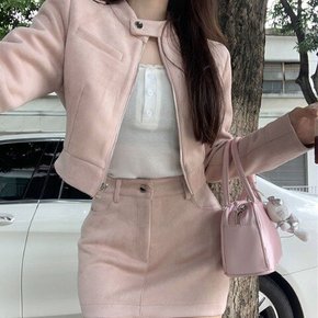 봄하객룩 스웨이드투피스 크롭자켓세트 웨인더투피스