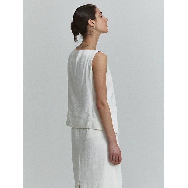 LINEN FRONT VENT LONG SKIRT_WHITE