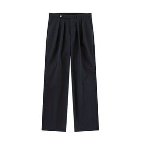 [Easy line] Cotton Two Pleated Wide Chino Pants (Dark navy)