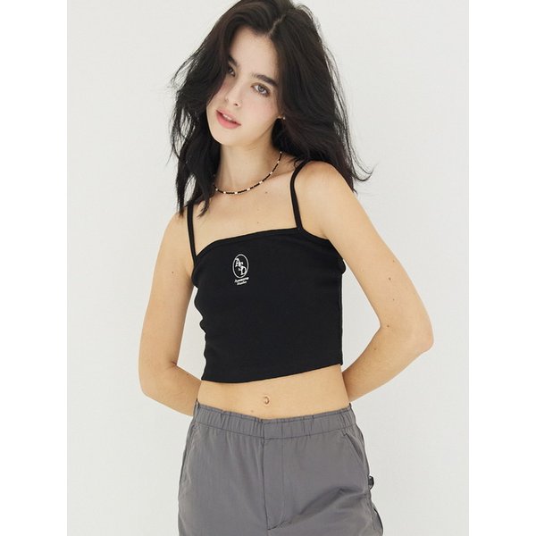 크롭 탑 시그니쳐 슬리브리스 블랙