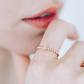[14K] 꼬냑 다이아 러프다이아 물방울 꼬임 웨이브 데일리 여자 반지