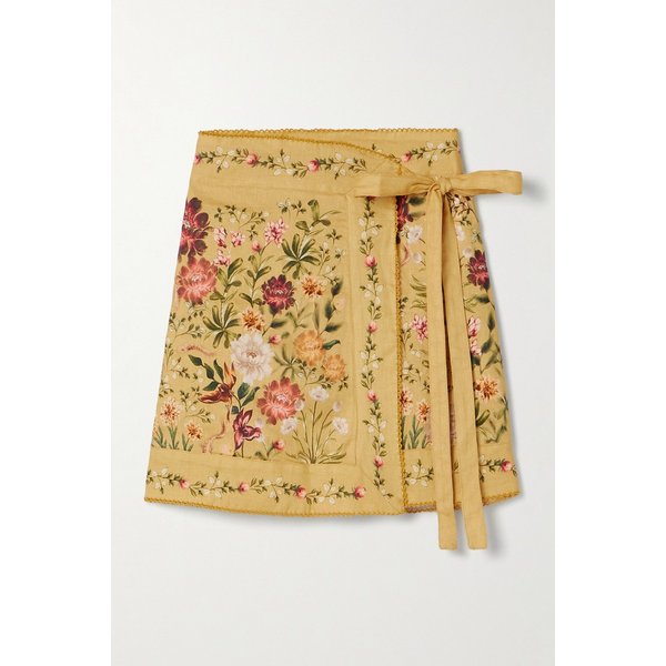 루나 파라모 플로럴 프린트 리넨 미니 랩 스커트 46376663162984734
