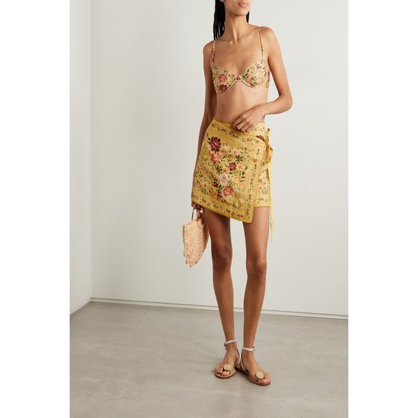 루나 파라모 플로럴 프린트 리넨 미니 랩 스커트 46376663162984734