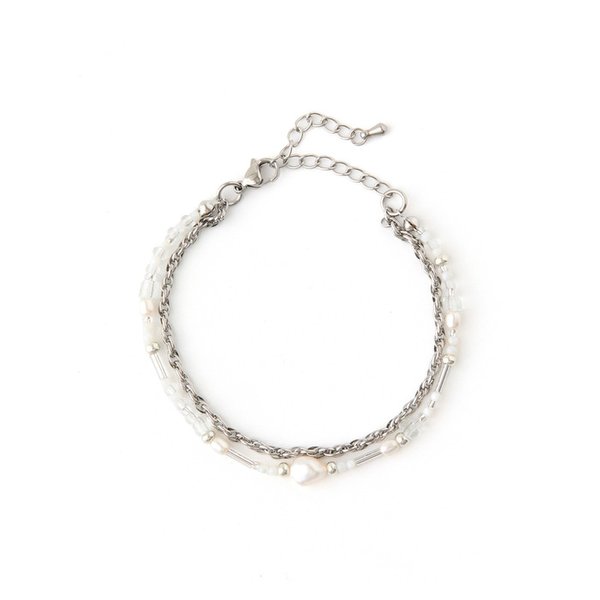 Layered Beaded Bracelet White