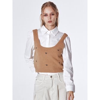 쿨키튼 [8/11이후 순차적발송]Ribbon Embroidery Knitted Bustier Set (CAMEL)