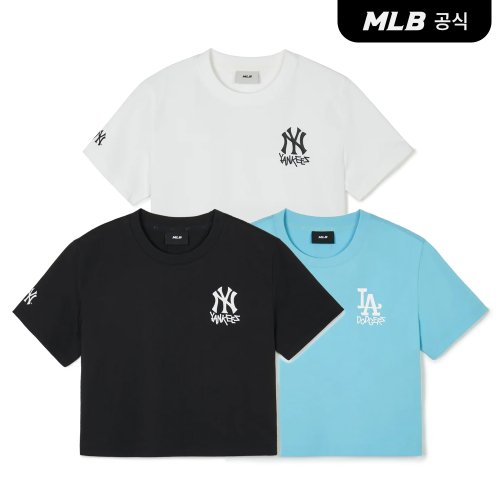 [코리아공식] [MLB] 여성 베이직 스몰로고 크롭 반팔 티셔츠 (3 COLOR)