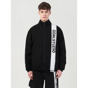 COLOR BLOCK WOVEN STRETCH TRACK JACKET-BLACK