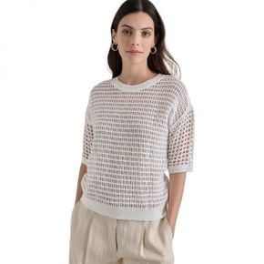 우먼 DKNY 디케이앤와이 Round-Neck 숏슬리브 반팔 Open-Crochet 스웨터 - 화이트 9021344