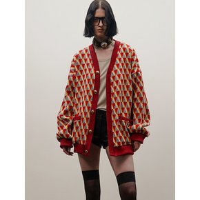 Geometric-Jacquard Oversized Cardigan[Red(UNISEX)]_UTW-FC15