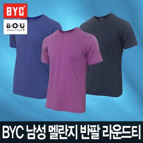 [비오유]BYC 남성 멜란지반팔라운드티 베이직스타일