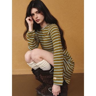 스트라이프마가린 preppy stripe midi dress kaki