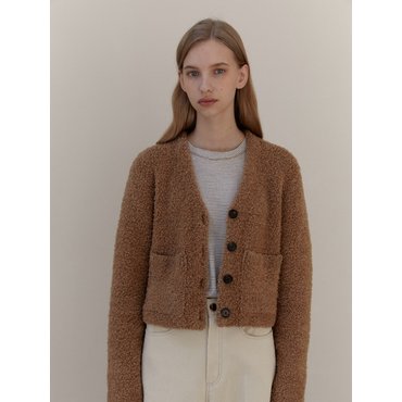 UNNOUT TEDDY BEAR WOOL KNIT CARDIGAN CAMEL