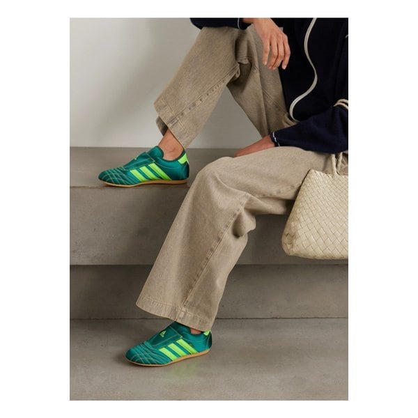 태권도 스트라이프 가죽 트리밍 새틴 스니커즈 다크 그린 1647597358657118