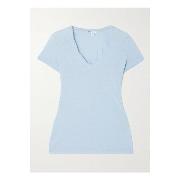 캐주얼 슬럽 코튼 저지 티셔츠 라이트 블루 1647597359785118