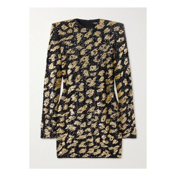 비즈 장식 시퀸 새틴 미니 드레스 레오파드 프린트 46376663162844113