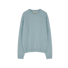 Lamswool Brushed Cable crew neck sweater (AQUA BLUE)