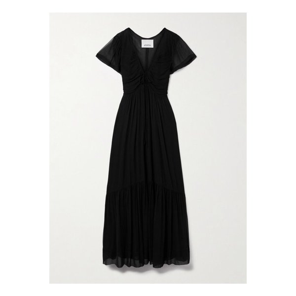 아가테 티어드 개더 실크 크레퐁 맥시 드레스 블랙 1647597357872273
