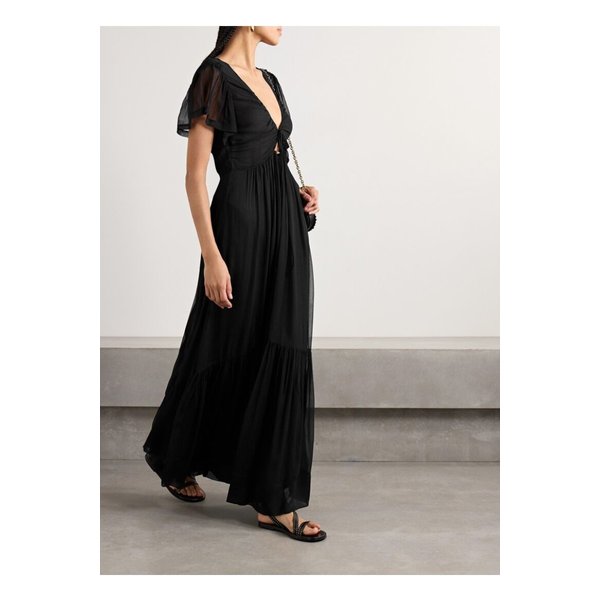 아가테 티어드 개더 실크 크레퐁 맥시 드레스 블랙 1647597357872273