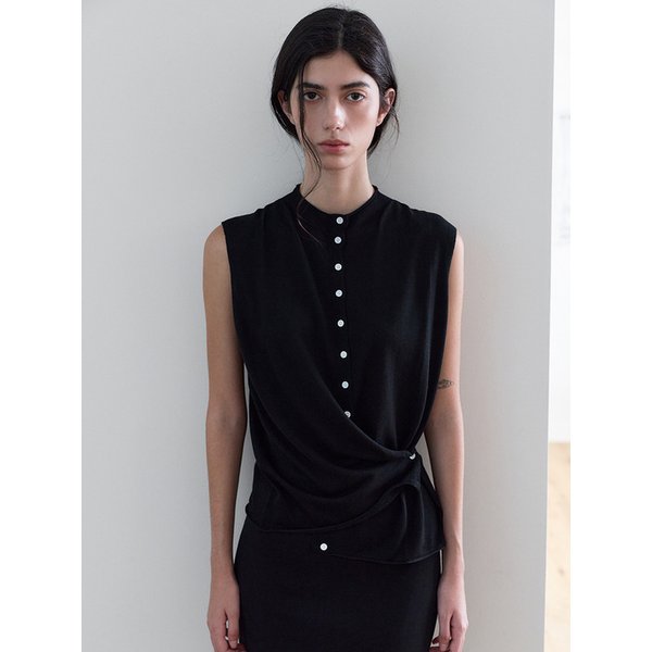 Wrap knit vest _ black