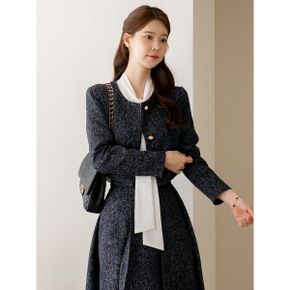 XXL까지  라운드넥 트위드 골드 버튼 플랩 포켓 크롭 자켓 가을 하객룩 오피스.._P405314474